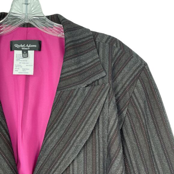 Dark Academia Striped Blazer Size 18 Floral Embroidery - Picture 4 of 16